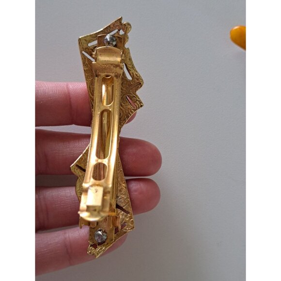 Set Of 4 Vtg Hair Barrettes Gold Black White Rhinestones Amber Tortoise Shell - Picture 6 of 10